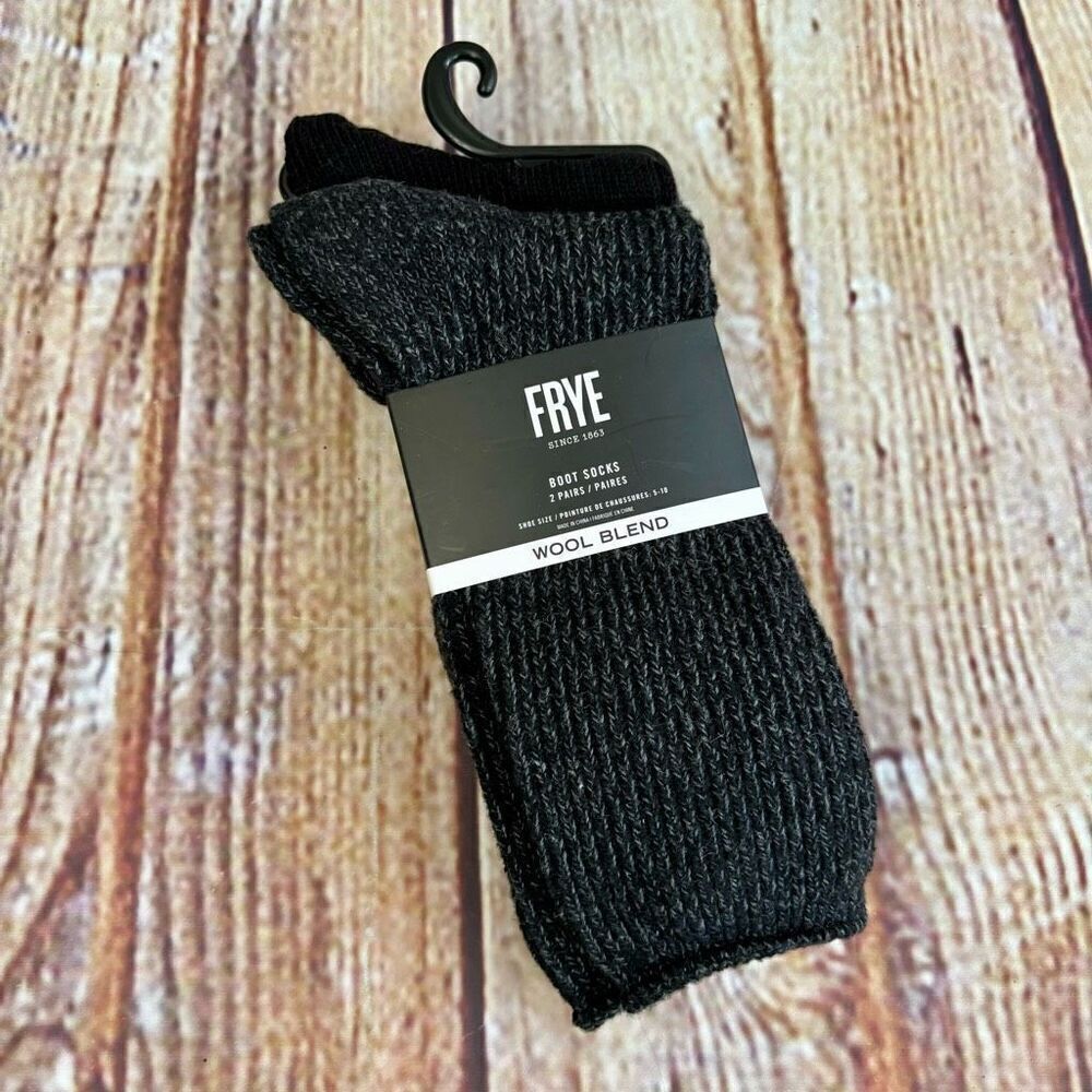 Frye Wool Blend Boot Socks Marled Solid Black Gray 2 Pack Two Pairs NWT